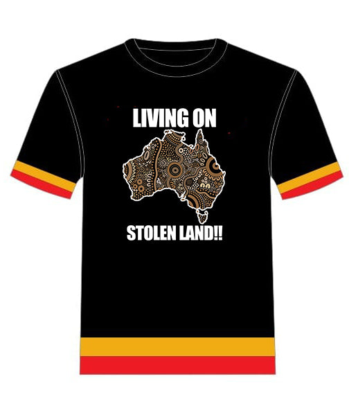 LIVING ON STOLEN LAND Tee: Ted/Yellow Panels