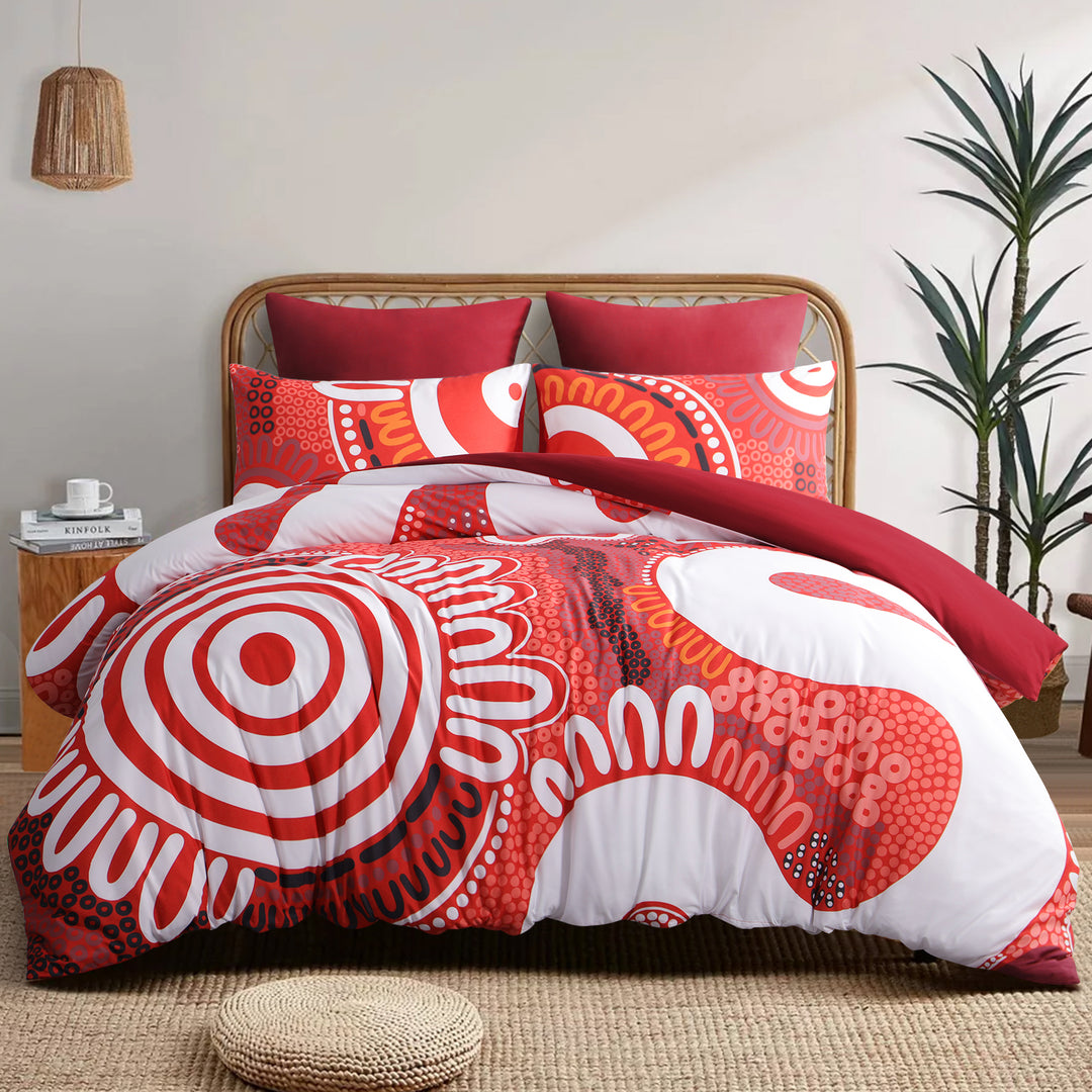 Bed Doona Set- Waterways: Red/White