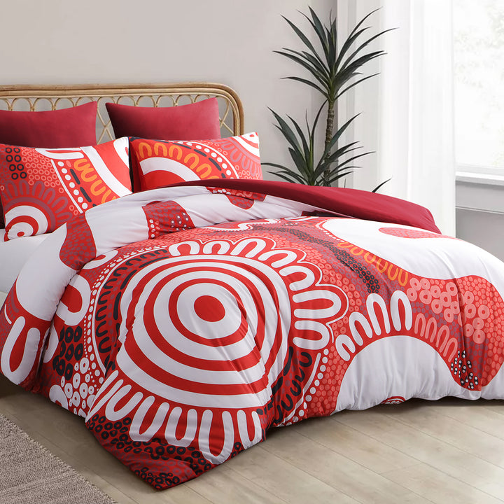 Bed Doona Set- Waterways: Red/White