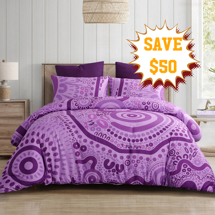 Badged - Quilt Cover Set:  Wiradjuri Walkabout- Pink/Purple 🩷💜