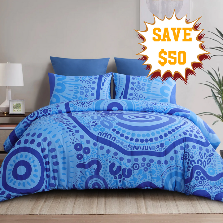 Badged - Quilt Cover Set: Wiradjuri Walkabout- Blue 💙🩵