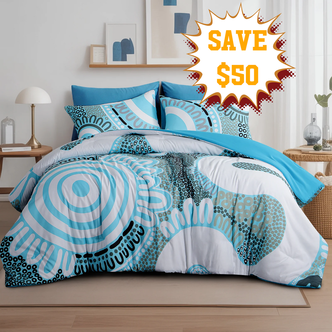Badged - Comforter Set: Wiradjuri Walkabout- Cool Water