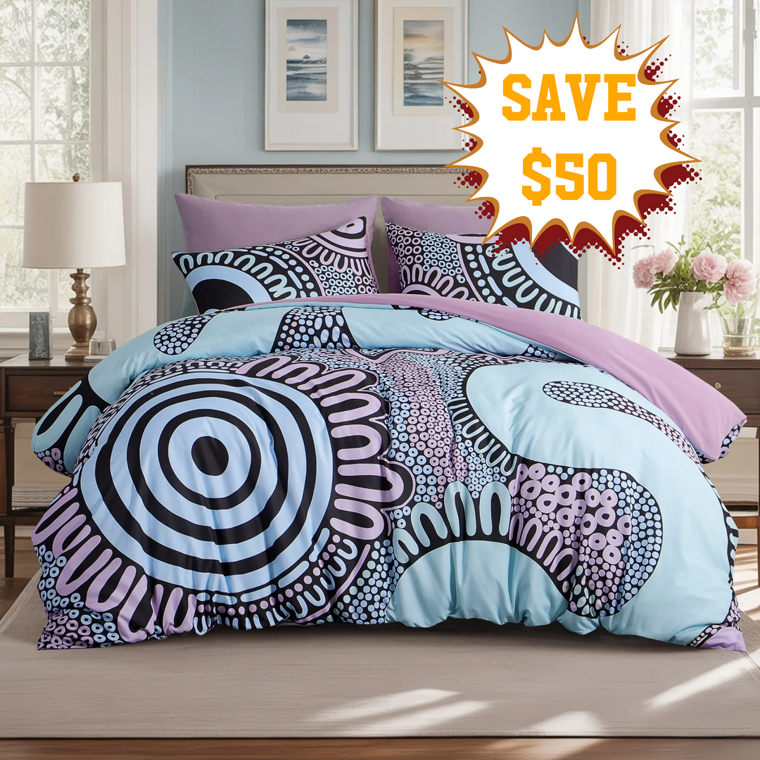 Badged - Quilt Cover Set: Wiradjuri Walkabout- Soft Pastel