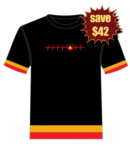 Badged - HEARTBEAT TEE: Red/Yellow Panels
