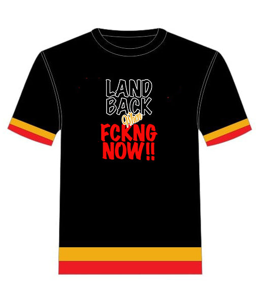LAND BACK FCKNG NOW Tee: RedYellow Panels